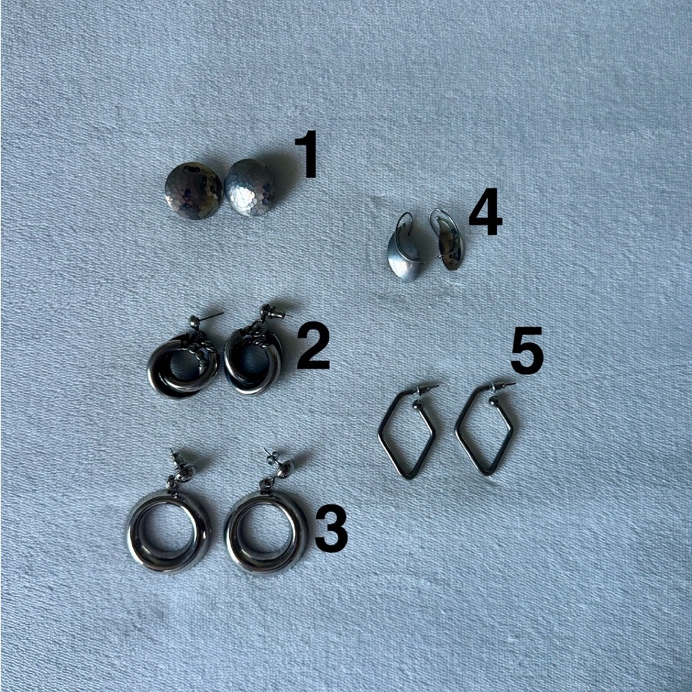 Set of 5 Silver Earrings